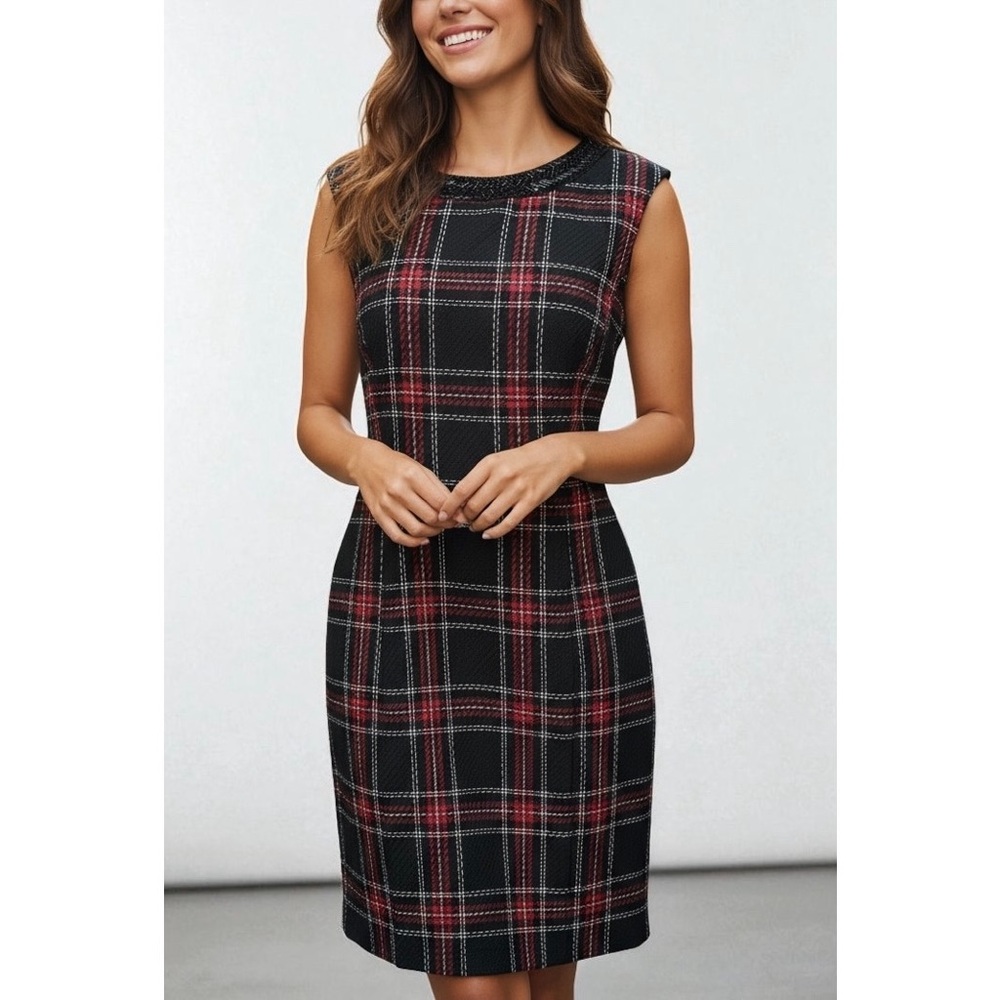 Brooks Brothers Black and Red Plaid Midi Dress